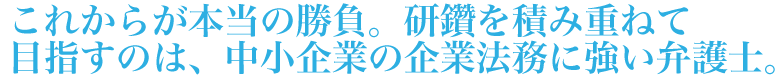 これからが本当の勝負。研鑽を積み重ねて目指すのは、中小企業の企業法務に強い弁護士。