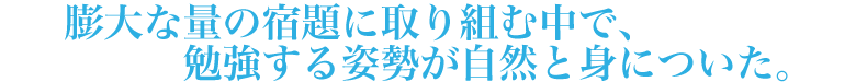 膨大な量の宿題に取り組む中で、勉強する姿勢が自然と身についた。